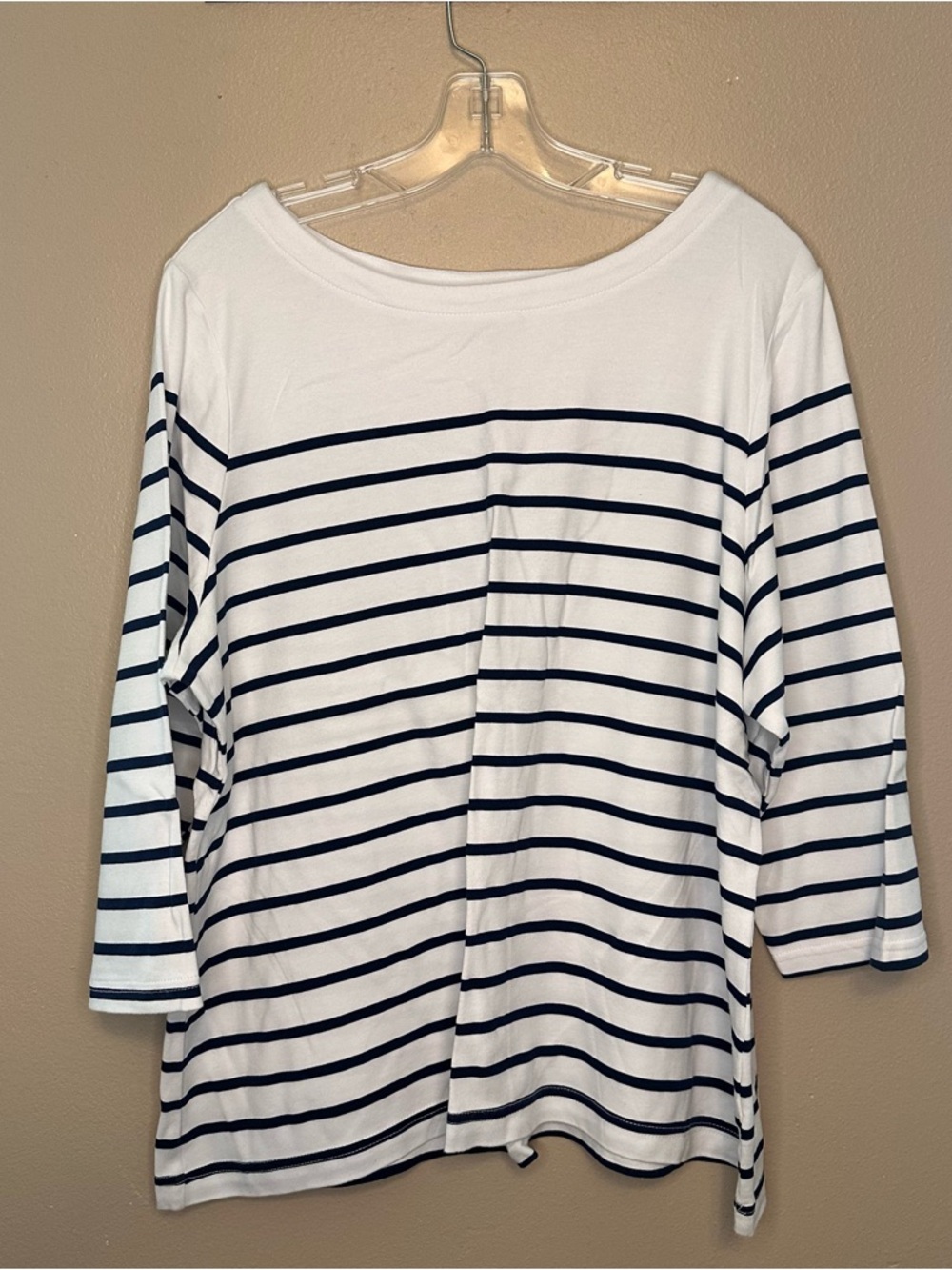 croft & barrow White and Navy Striped Boatneck 3/4 Sleeve Top